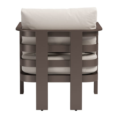 30" Brown Aluminum Outdoor Arm Chair with White Cushion HomeRoots