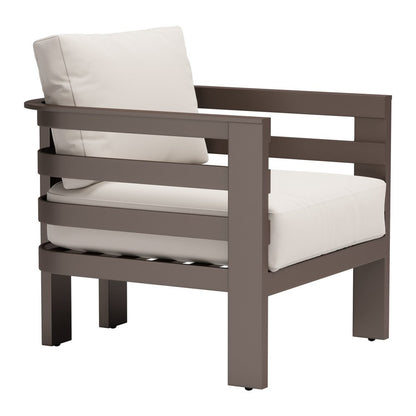 30" Brown Aluminum Outdoor Arm Chair with White Cushion HomeRoots