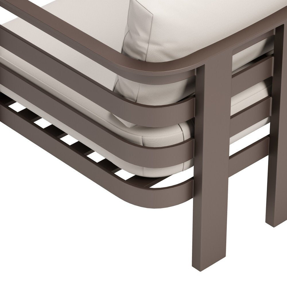 30" Brown Aluminum Outdoor Arm Chair with White Cushion HomeRoots