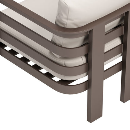 30" Brown Aluminum Outdoor Arm Chair with White Cushion HomeRoots