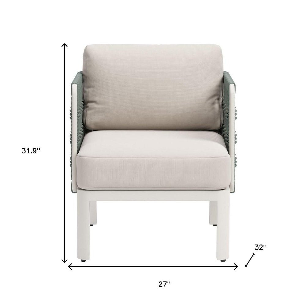 27" Green And White Aluminum Outdoor Accent Chair with White Cushion — view 2