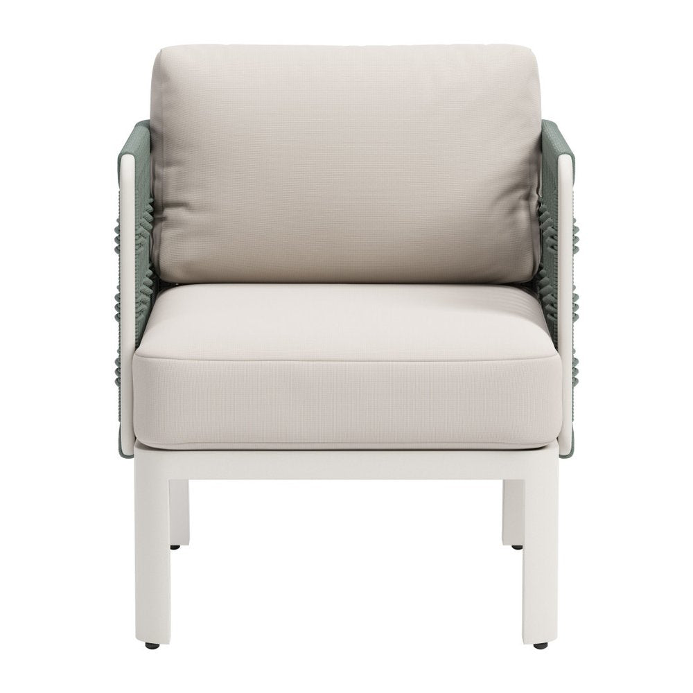 27" Green And White Aluminum Outdoor Accent Chair with White Cushion — view 4