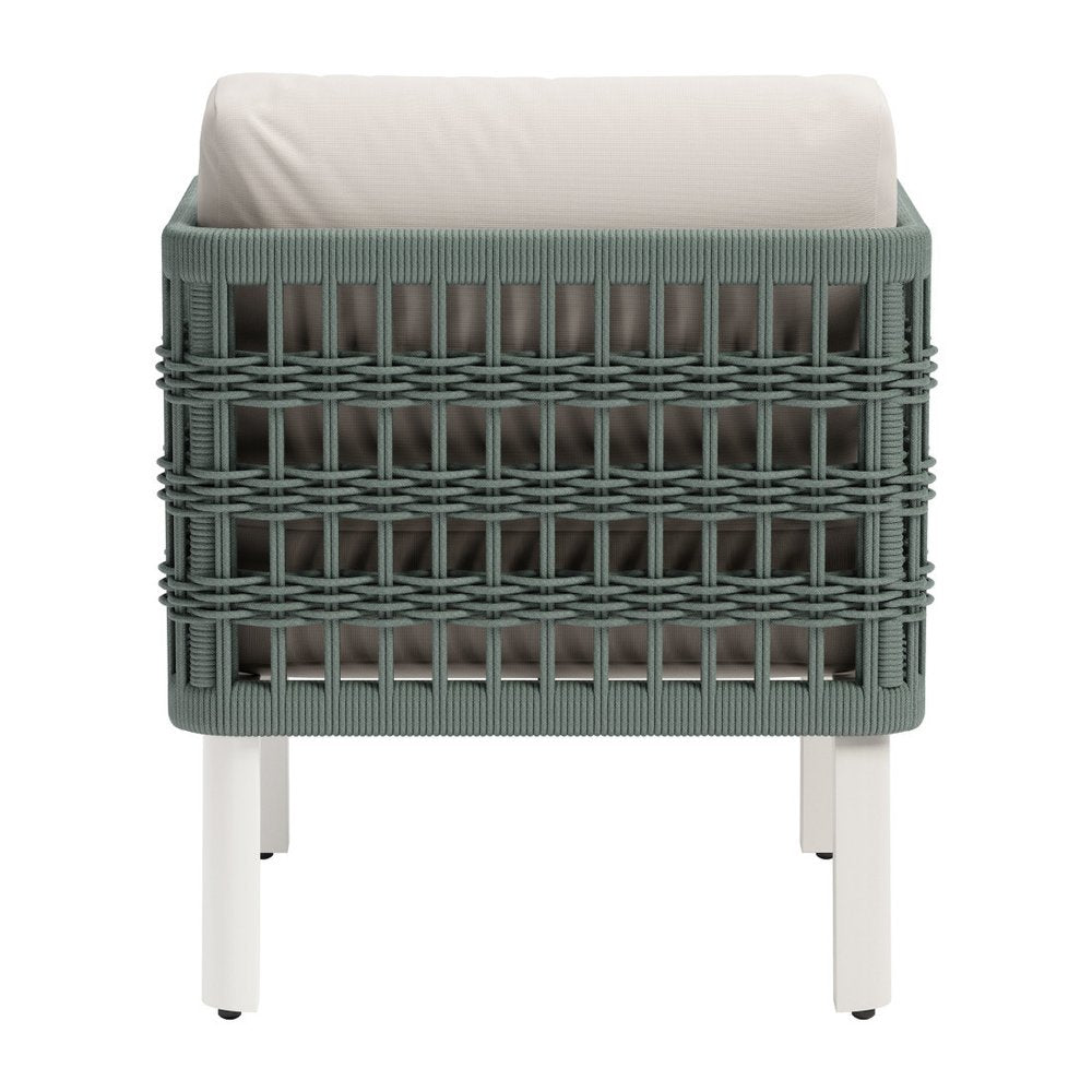 27" Green And White Aluminum Outdoor Accent Chair with White Cushion HomeRoots