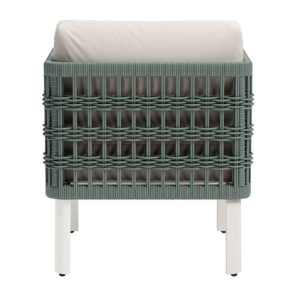27" Green And White Aluminum Outdoor Accent Chair with White Cushion HomeRoots