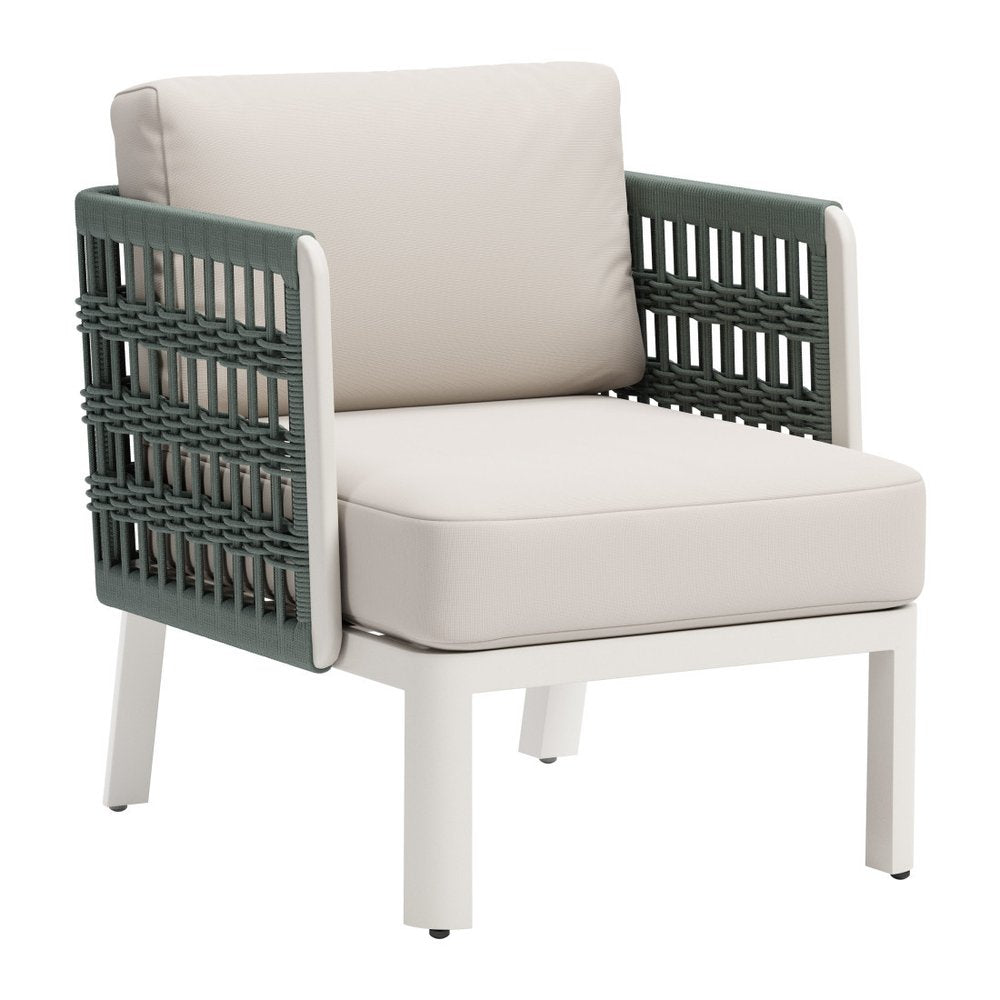 27" Green And White Aluminum Outdoor Accent Chair with White Cushion HomeRoots