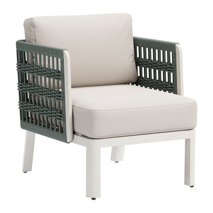 27" Green And White Aluminum Outdoor Accent Chair with White Cushion HomeRoots