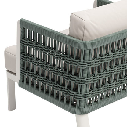 27" Green And White Aluminum Outdoor Accent Chair with White Cushion HomeRoots