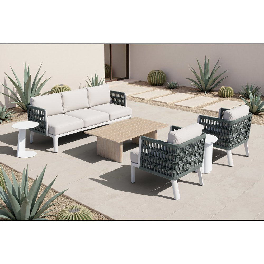 27" Green And White Aluminum Outdoor Accent Chair with White Cushion HomeRoots