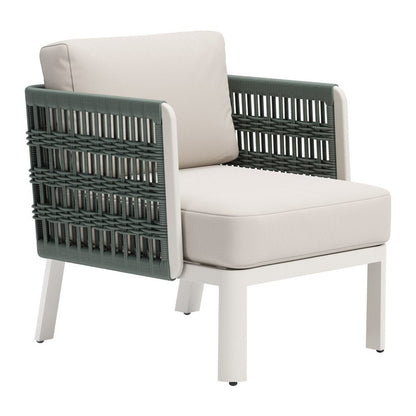 27" Green And White Aluminum Outdoor Accent Chair with White Cushion HomeRoots