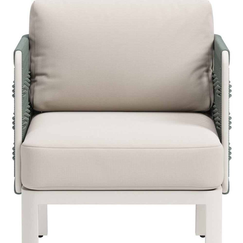 27" Green And White Aluminum Outdoor Accent Chair with White Cushion HomeRoots