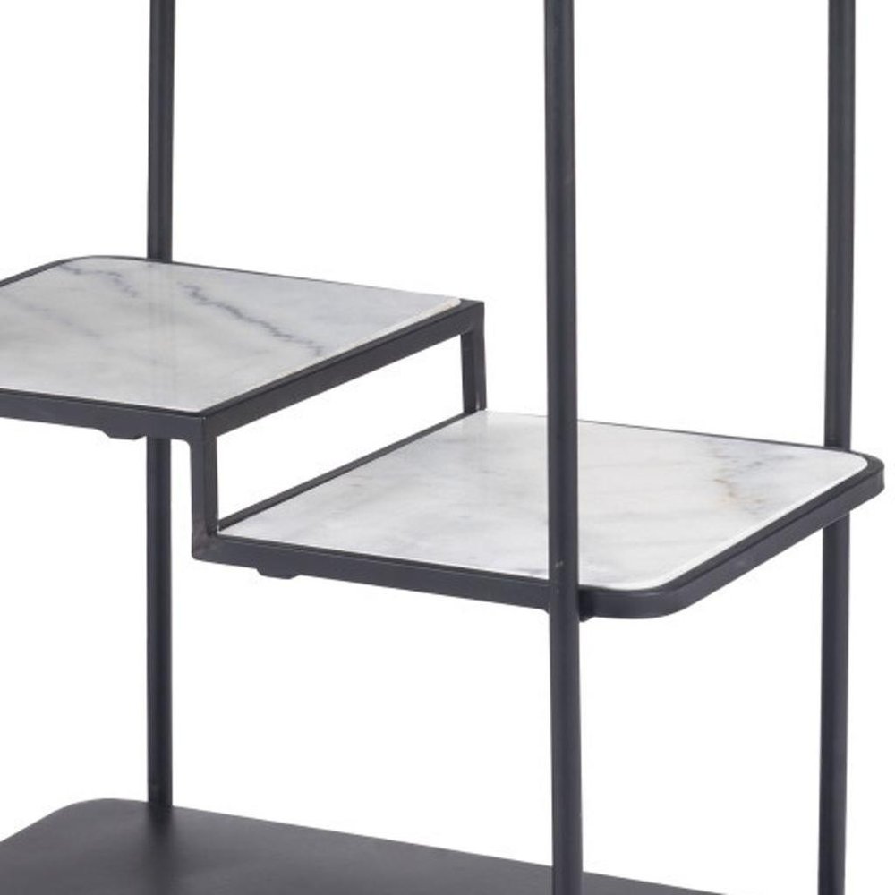 25" Black Steel and Faux Marble Glass Rolling Bar Cart HomeRoots