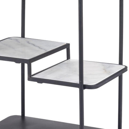 25" Black Steel and Faux Marble Glass Rolling Bar Cart HomeRoots