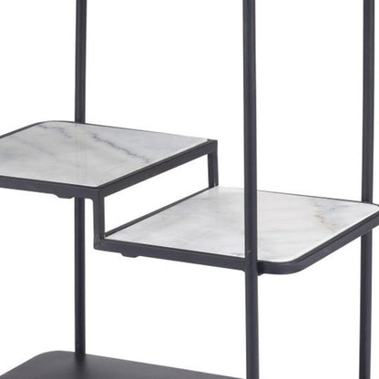 25" Black Steel and Faux Marble Glass Rolling Bar Cart HomeRoots