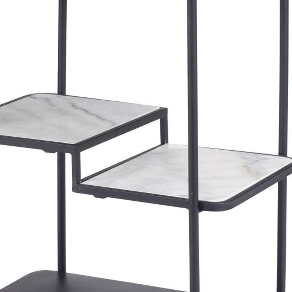 25" Black Steel and Faux Marble Glass Rolling Bar Cart HomeRoots