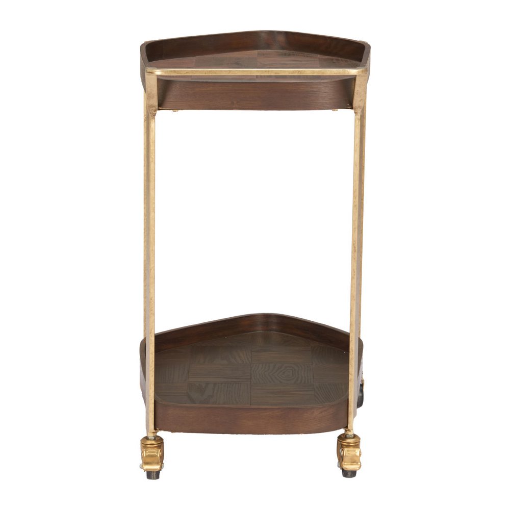 27" Walnut And Brass Wood and Steel Rolling Bar Cart HomeRoots