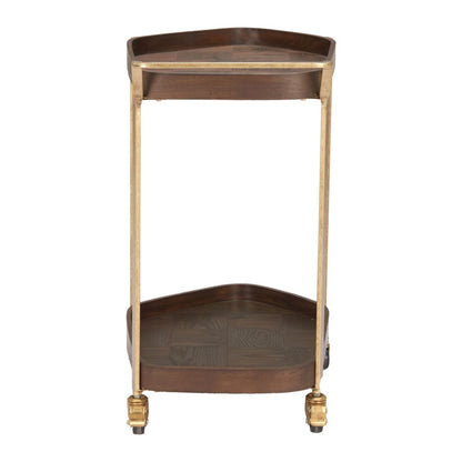 27" Walnut And Brass Wood and Steel Rolling Bar Cart HomeRoots