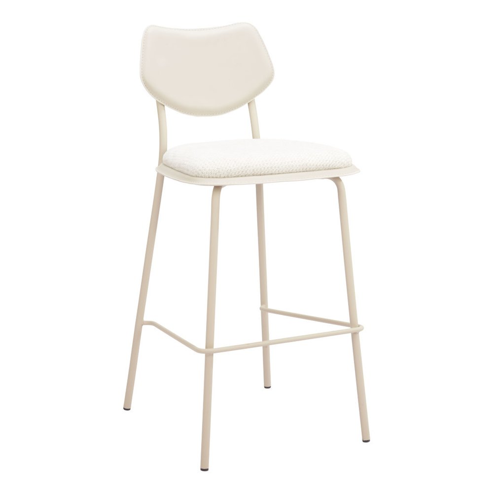 Set of Four 30" Light Gray Fabric And Faux Leather And Steel Bar Height Bar Chairs HomeRoots