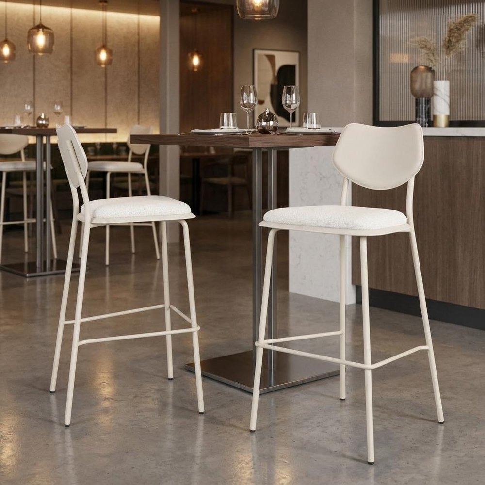 Set of Four 30" Light Gray Fabric And Faux Leather And Steel Bar Height Bar Chairs HomeRoots