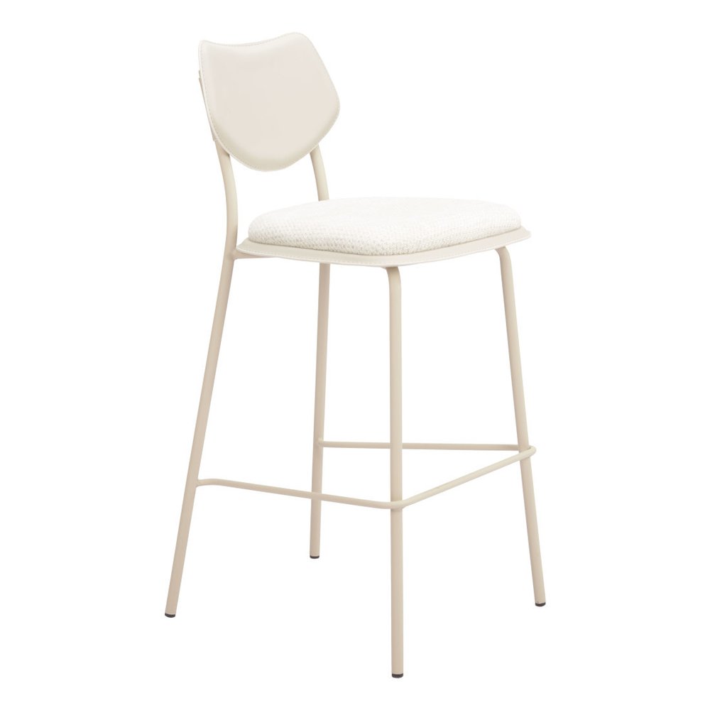 Set of Four 30" Light Gray Fabric And Faux Leather And Steel Bar Height Bar Chairs HomeRoots
