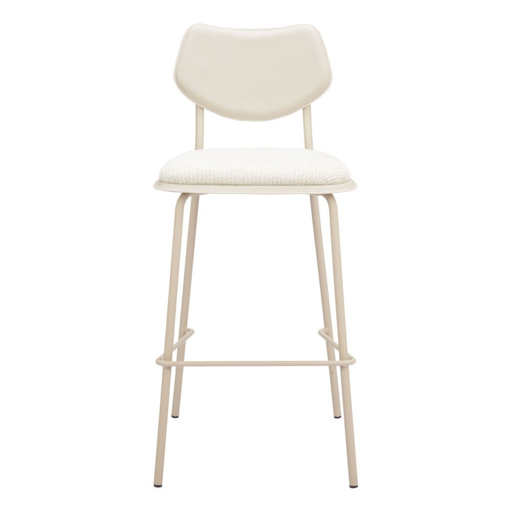 Set of Four 30" Light Gray Fabric And Faux Leather And Steel Bar Height Bar Chairs HomeRoots