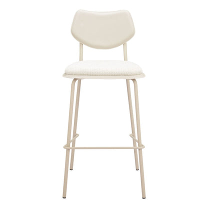 Set of Four 30" Light Gray Fabric And Faux Leather And Steel Bar Height Bar Chairs HomeRoots