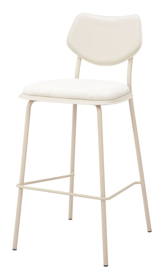 Set of Four 30" Light Gray Fabric And Faux Leather And Steel Bar Height Bar Chairs HomeRoots