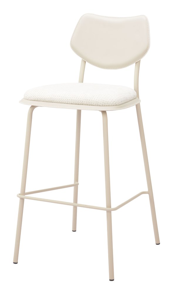 Set of Four 30" Light Gray Fabric And Faux Leather And Steel Bar Height Bar Chairs HomeRoots