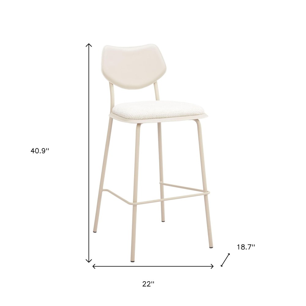 Set of Four 30" Light Gray Fabric And Faux Leather And Steel Bar Height Bar Chairs HomeRoots