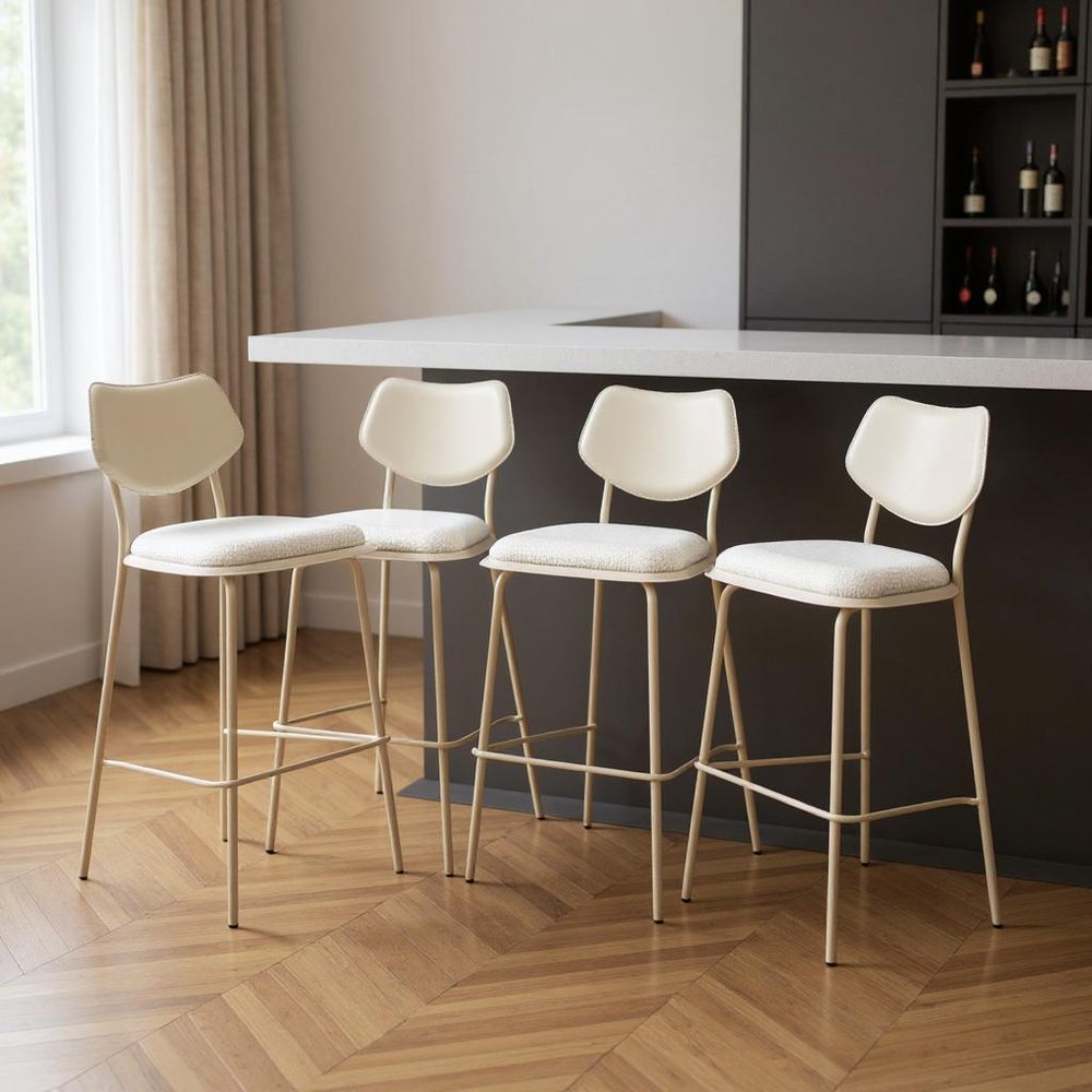 Set of Four 30" Light Gray Fabric And Faux Leather And Steel Bar Height Bar Chairs HomeRoots