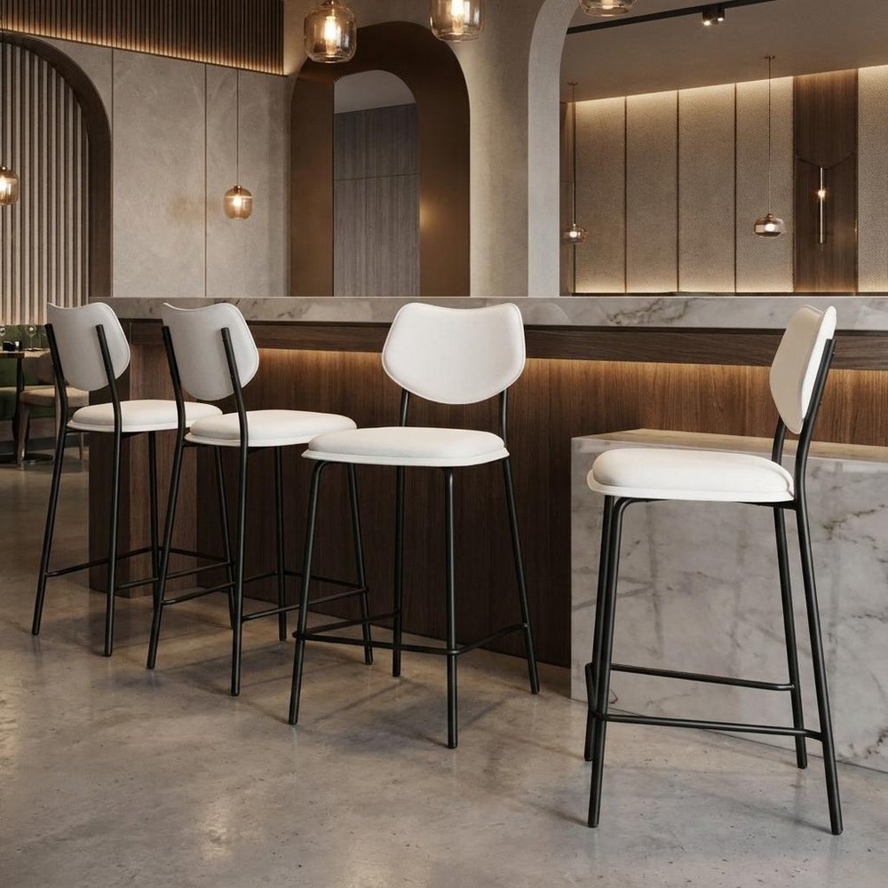 Set of Four 26" Light Gray Fabric And Faux Leather And Steel Counter Height Bar Chairs HomeRoots