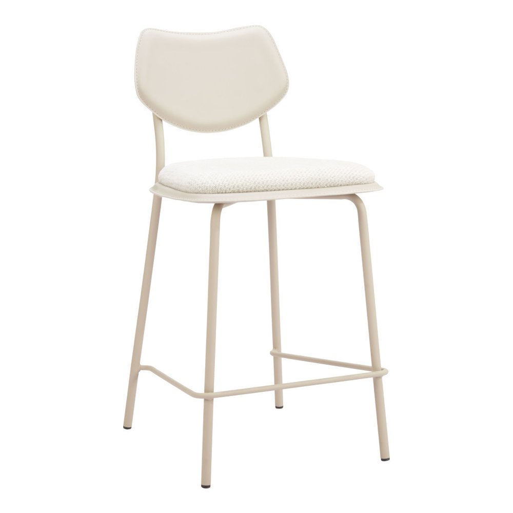 Set of Four 26" Light Gray Fabric And Faux Leather And Steel Counter Height Bar Chairs HomeRoots