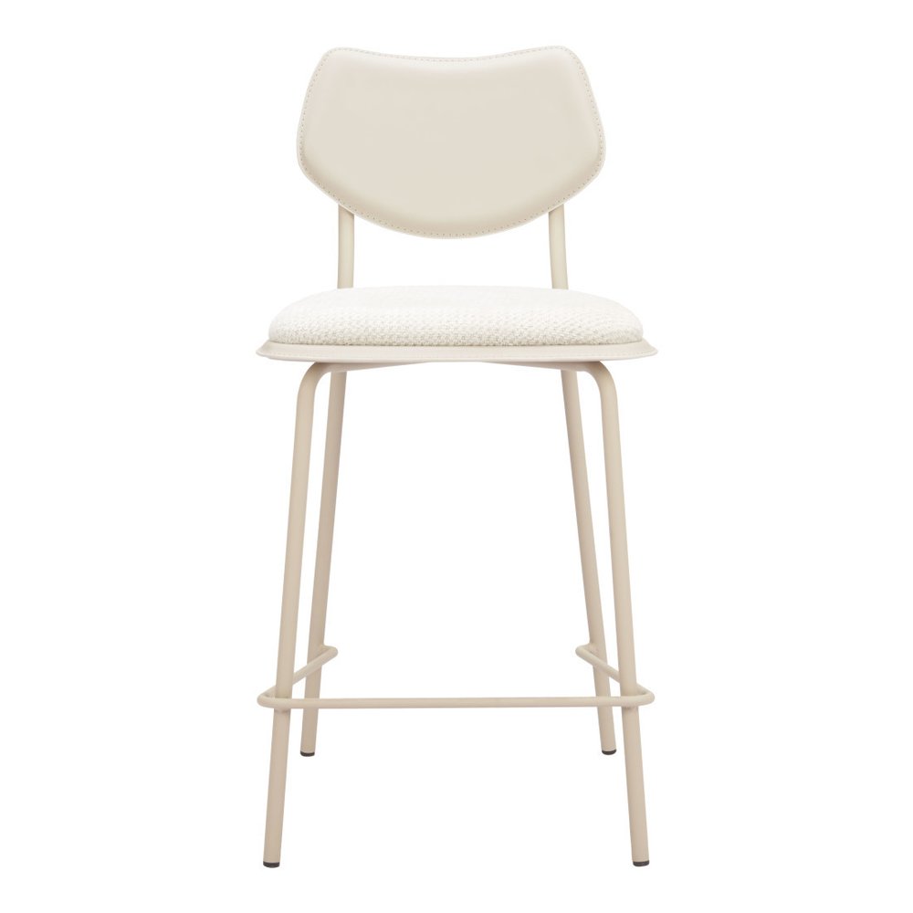 Set of Four 26" Light Gray Fabric And Faux Leather And Steel Counter Height Bar Chairs HomeRoots