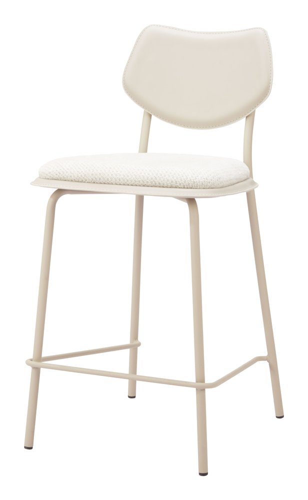 Set of Four 26" Light Gray Fabric And Faux Leather And Steel Counter Height Bar Chairs HomeRoots