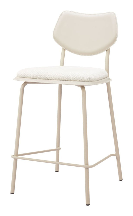 Set of Four 26" Light Gray Fabric And Faux Leather And Steel Counter Height Bar Chairs HomeRoots