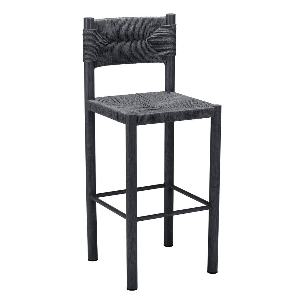 Set of Two 30" Black Rattan And Aluminum Low Back Bar Height Bar Chairs HomeRoots