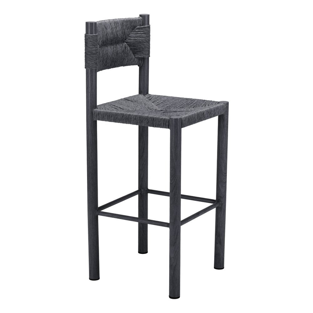 Set of Two 30" Black Rattan And Aluminum Low Back Bar Height Bar Chairs HomeRoots