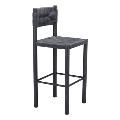 Set of Two 30" Black Rattan And Aluminum Low Back Bar Height Bar Chairs HomeRoots