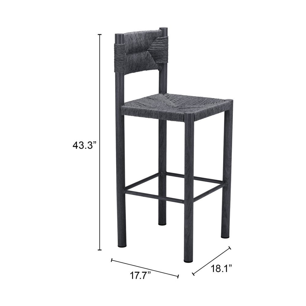 Set of Two 30" Black Rattan and Aluminum Low Back Bar Height Bar Chairs HomeRoots
