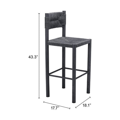 Set of Two 30" Black Rattan and Aluminum Low Back Bar Height Bar Chairs HomeRoots