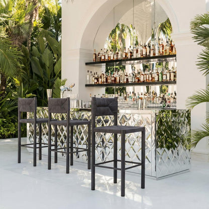 Set of Two 30" Black Rattan And Aluminum Low Back Bar Height Bar Chairs HomeRoots