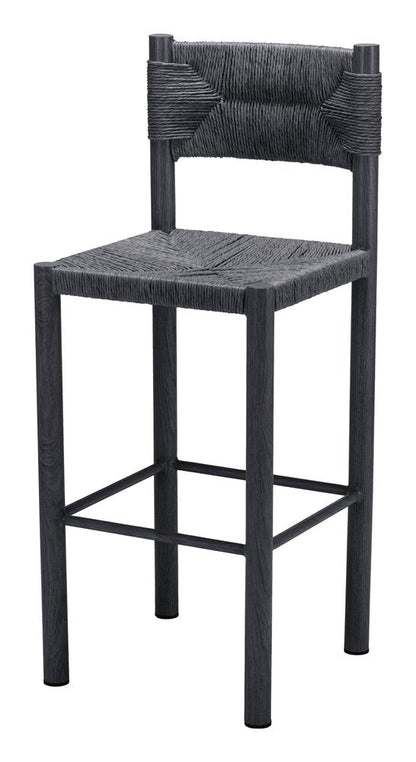 Set of Two 30" Black Rattan and Aluminum Low Back Bar Height Bar Chairs HomeRoots