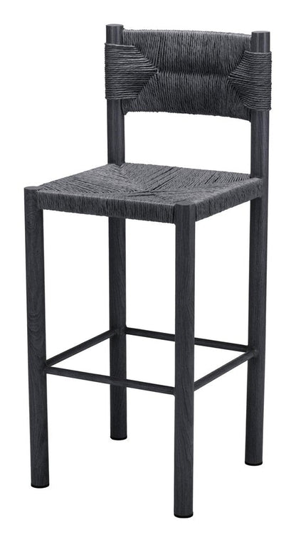 Set of Two 30" Black Rattan And Aluminum Low Back Bar Height Bar Chairs HomeRoots