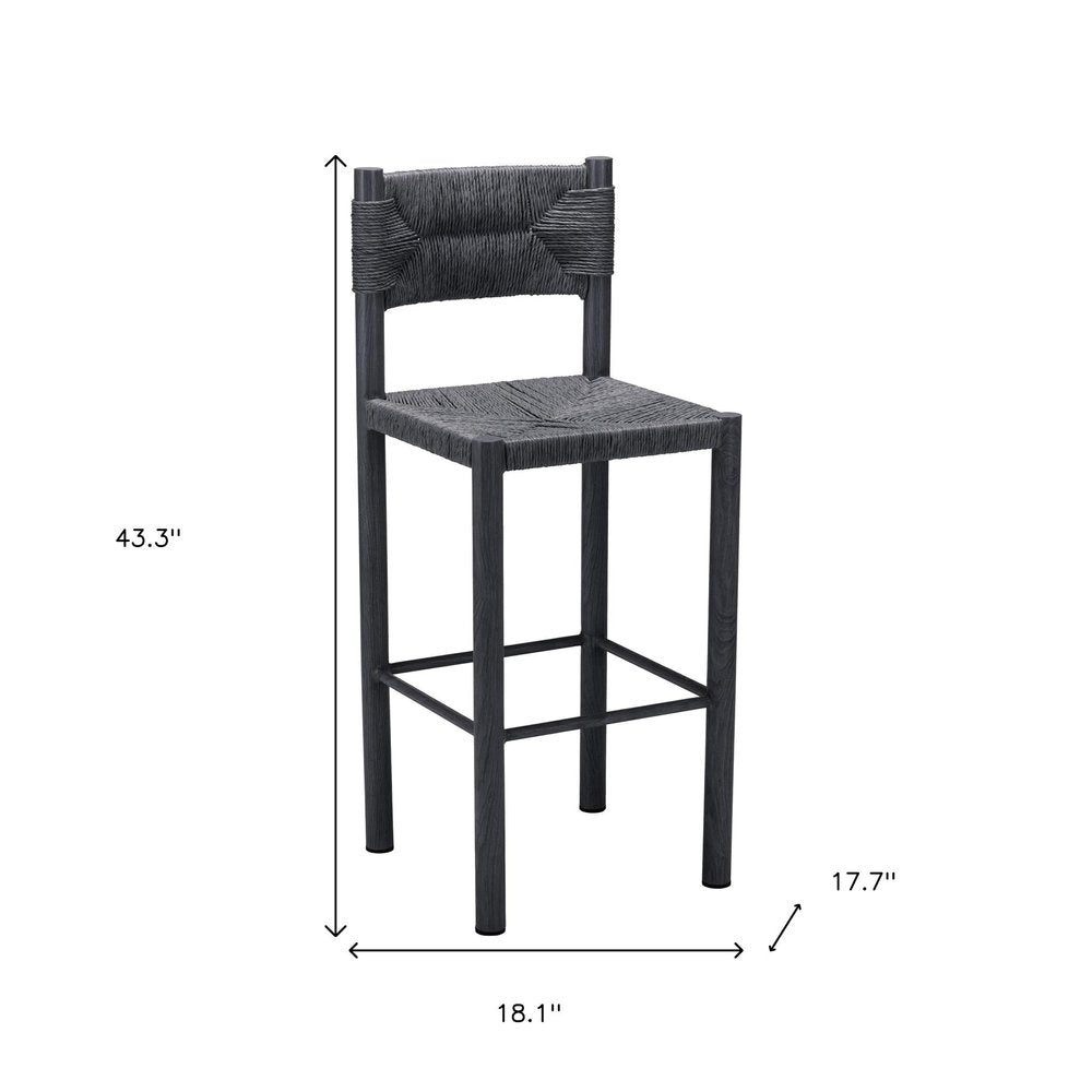 Set of Two 30" Black Rattan And Aluminum Low Back Bar Height Bar Chairs HomeRoots