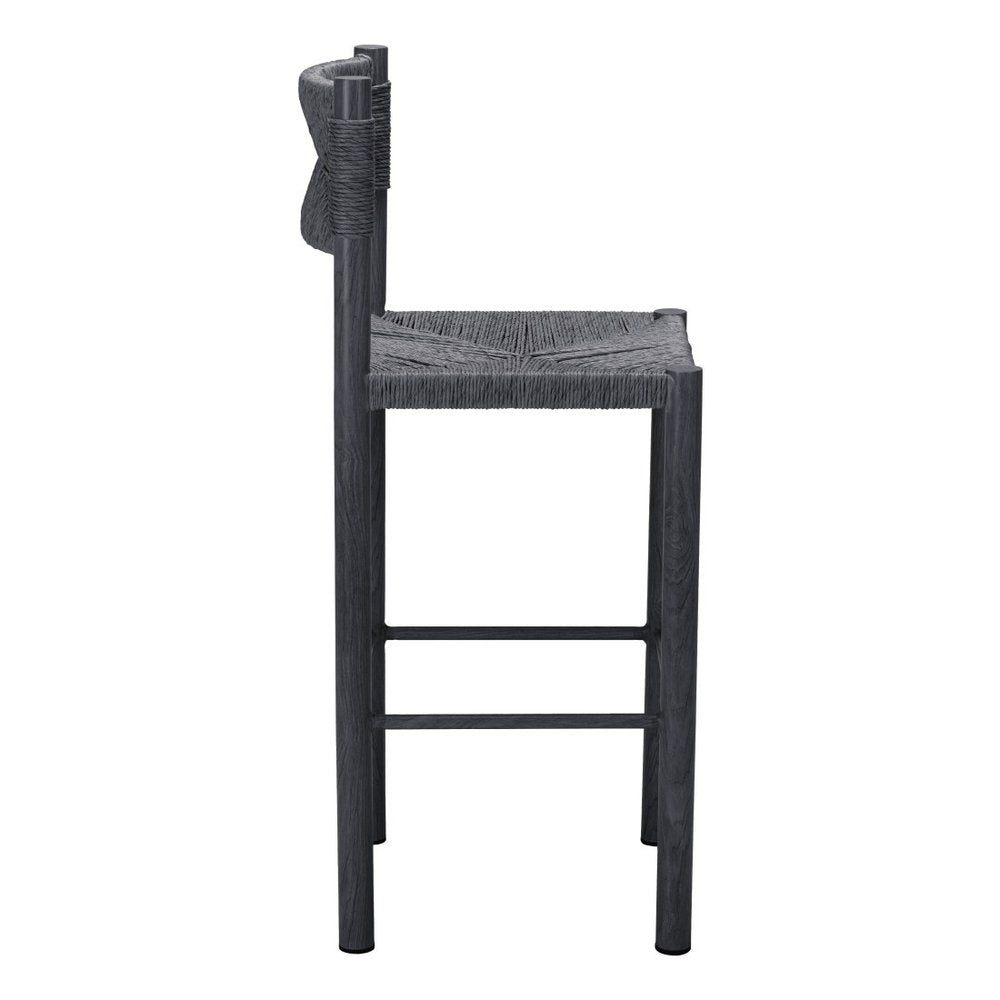 Set of Two 30" Black Rattan And Aluminum Low Back Bar Height Bar Chairs HomeRoots