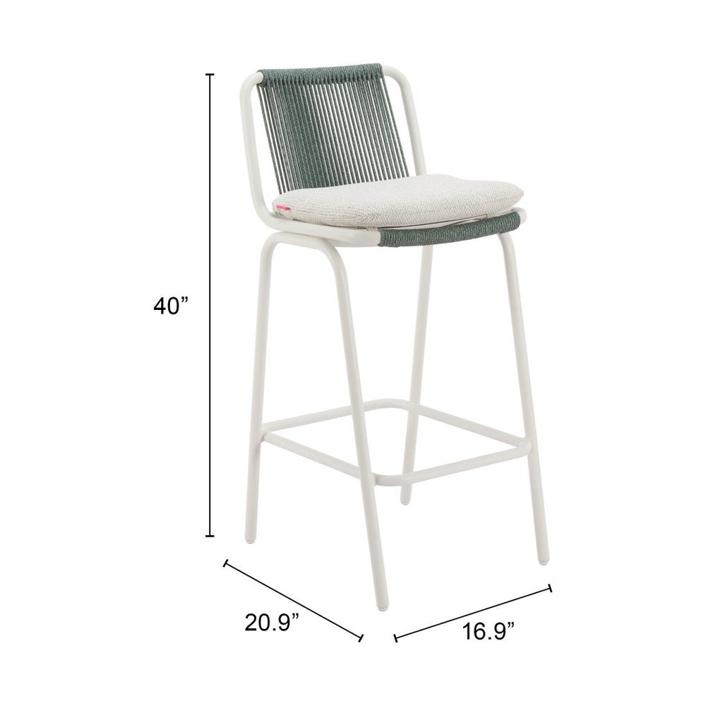 Set of Two White and Green Woven Back And Aluminum Counter Height Bar Chairs HomeRoots