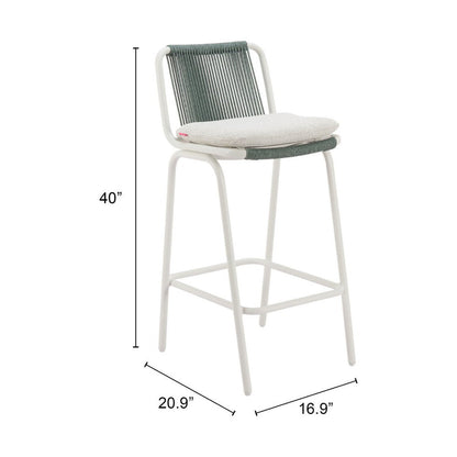 Set of Two White and Green Woven Back And Aluminum Counter Height Bar Chairs HomeRoots