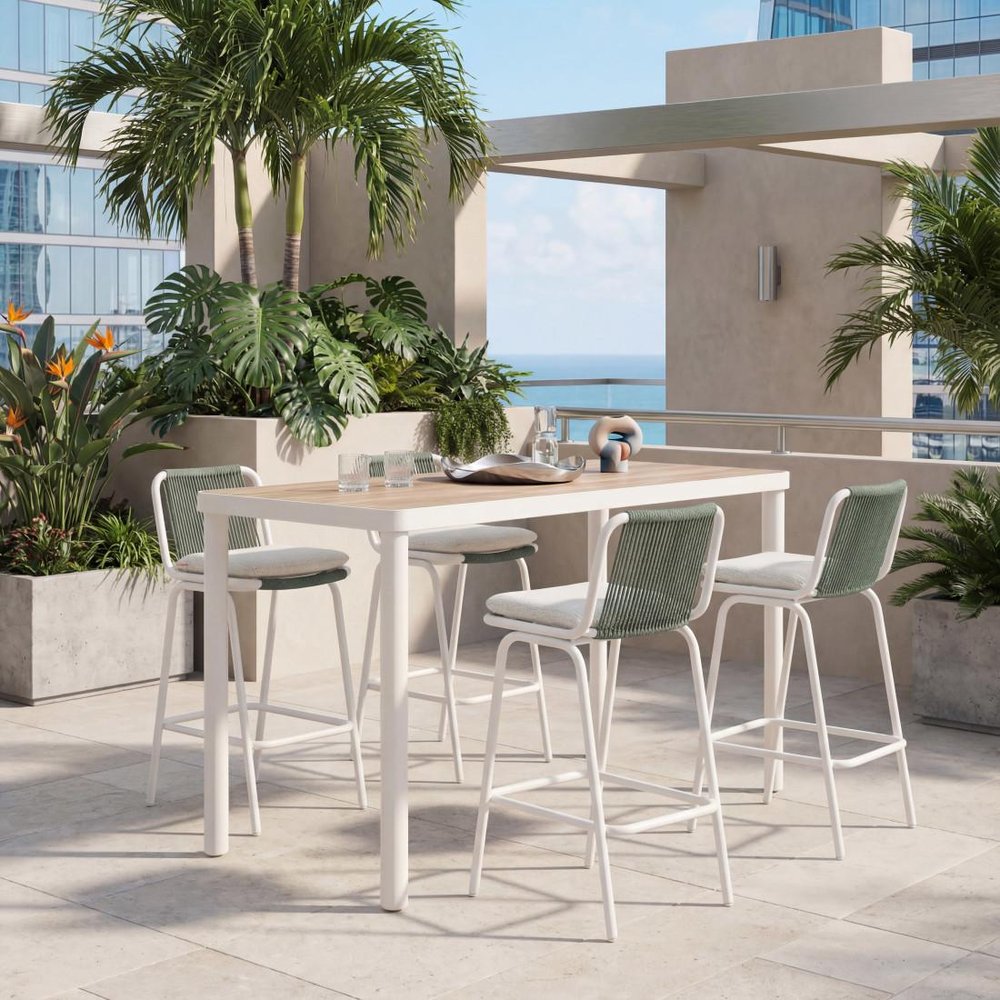 Set of Two White and Green Woven Back And Aluminum Counter Height Bar Chairs HomeRoots