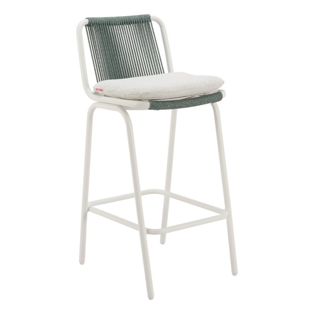 Set of Two White and Green Woven Back And Aluminum Counter Height Bar Chairs HomeRoots