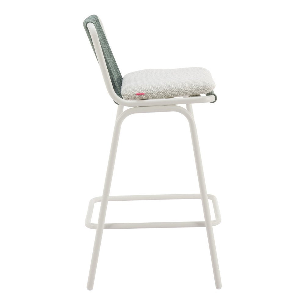 Set of Two White and Green Woven Back And Aluminum Counter Height Bar Chairs HomeRoots