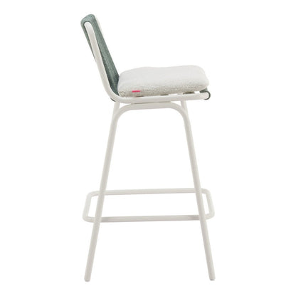 Set of Two White and Green Woven Back And Aluminum Counter Height Bar Chairs HomeRoots